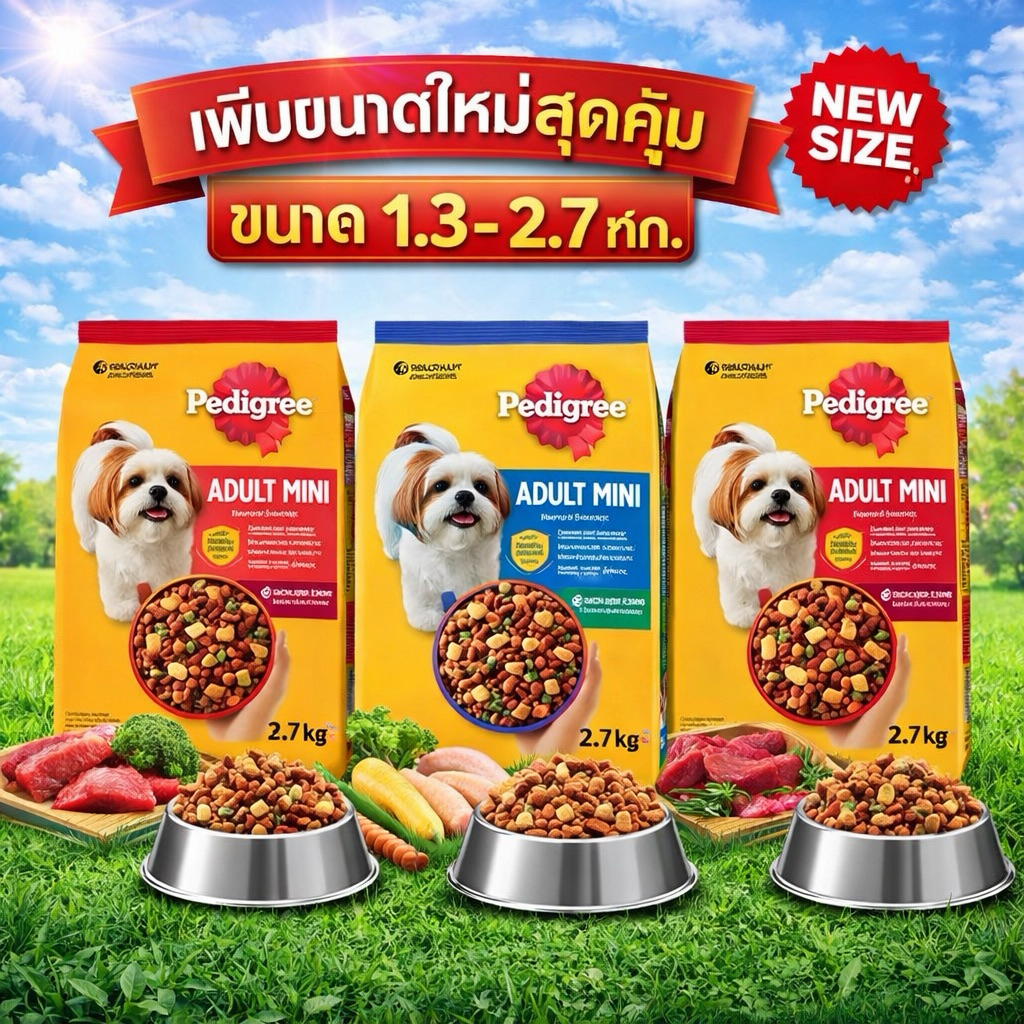 อาหารสุนัข Pedigree Mini 1.3 Kg. - 2.7 Kg. หอม กรอบ อร่อย เชิญทางนี้จ้า ✓✓