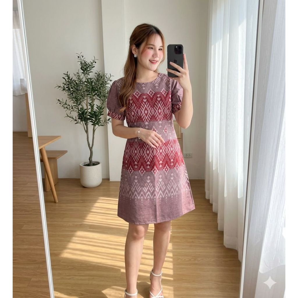เดรสผ้าฝ้ายเชียงใหม่ ทรงA พรางพุง สีสวย ใส่สบาย พร้อมส่งเก็บปลายทาง มุมมองที่ 3