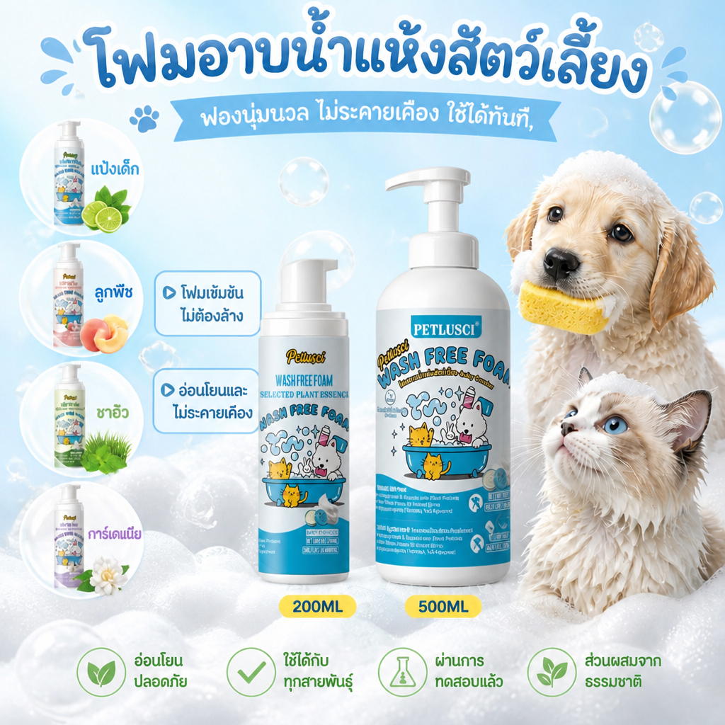 แชมพูแมว โฟมอาบน้ำแห้ง ออแกนิก บำรุงขน
