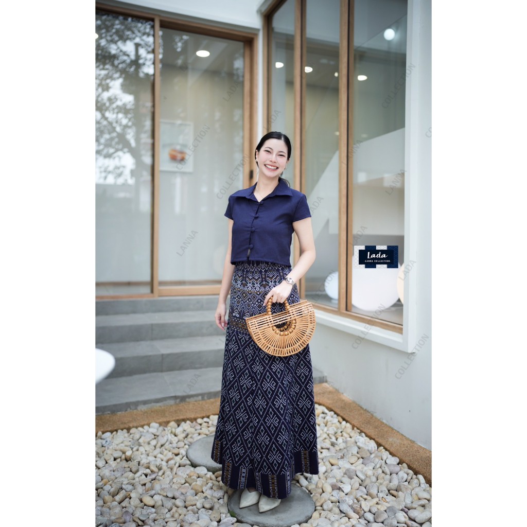 เซ็ทผ้าฝ้ายลายขอรอบเพชร: เสื้อคอปกxกระโปรง8ชิ้น สวยสง่า ใส่สบาย ไม่ร้อน! มุมมองที่ 6