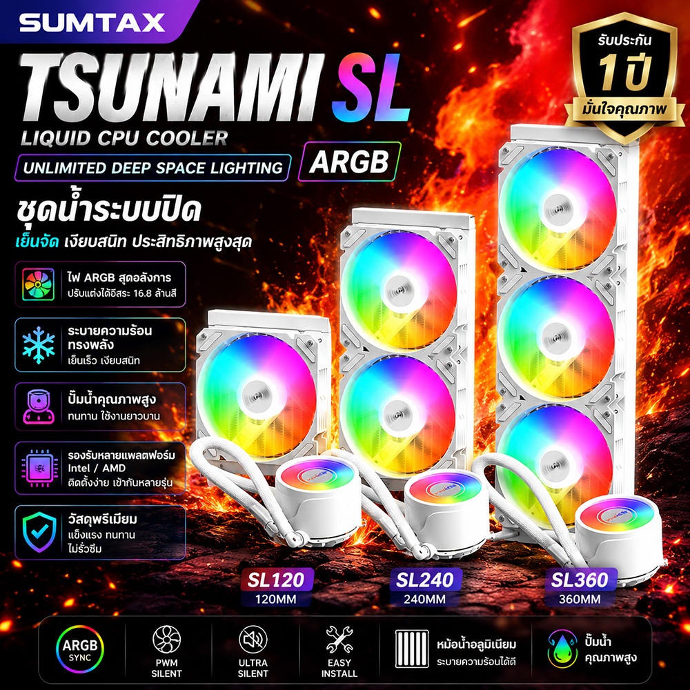 SUMTAX ชุดน้ำระบบปิด Tsunami SL-360 240 120 Unlimited Deep Space ...