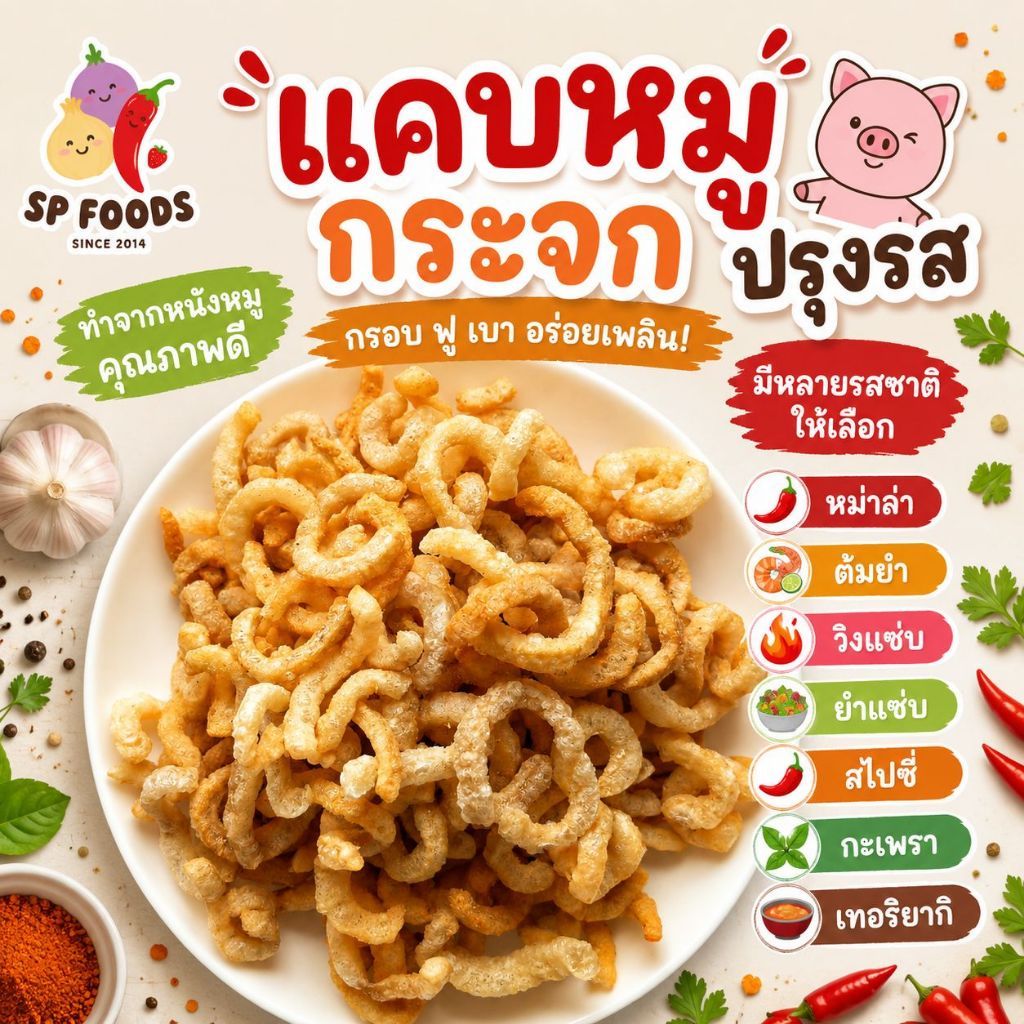 แพ็ค100กรัม รวมเมนูแปรรูป ทานเล่น แคบหมูกระจก By SP FOODSหมูกระจกติดมัน ...