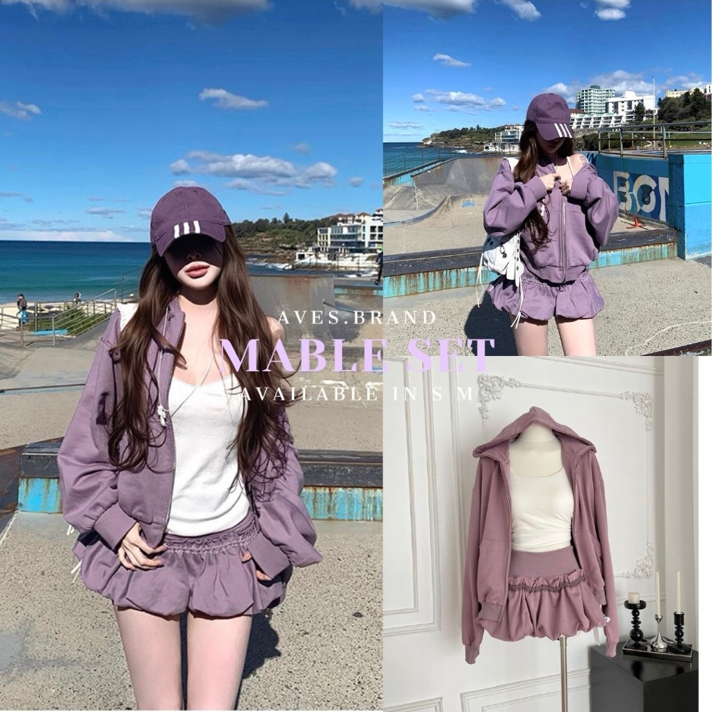 AVES.BRAND MABLE SET ชุดเซ็ตเสื้อฮู้ด กระโปรงบอลลูน | Shopee Thailand