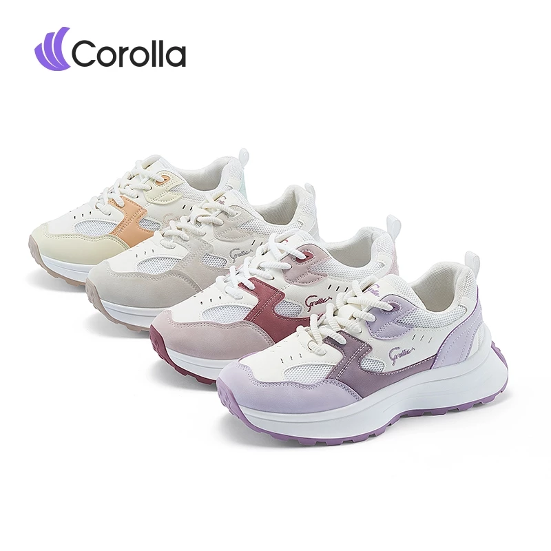 Corolla รองเท้าวิ่งผู้หญิง รองเท้าผ้าใบแฟชั่น หนังนิ่ม ระบายอากาศ กันลื่น ใส่สบาย ส้นสูงหนา