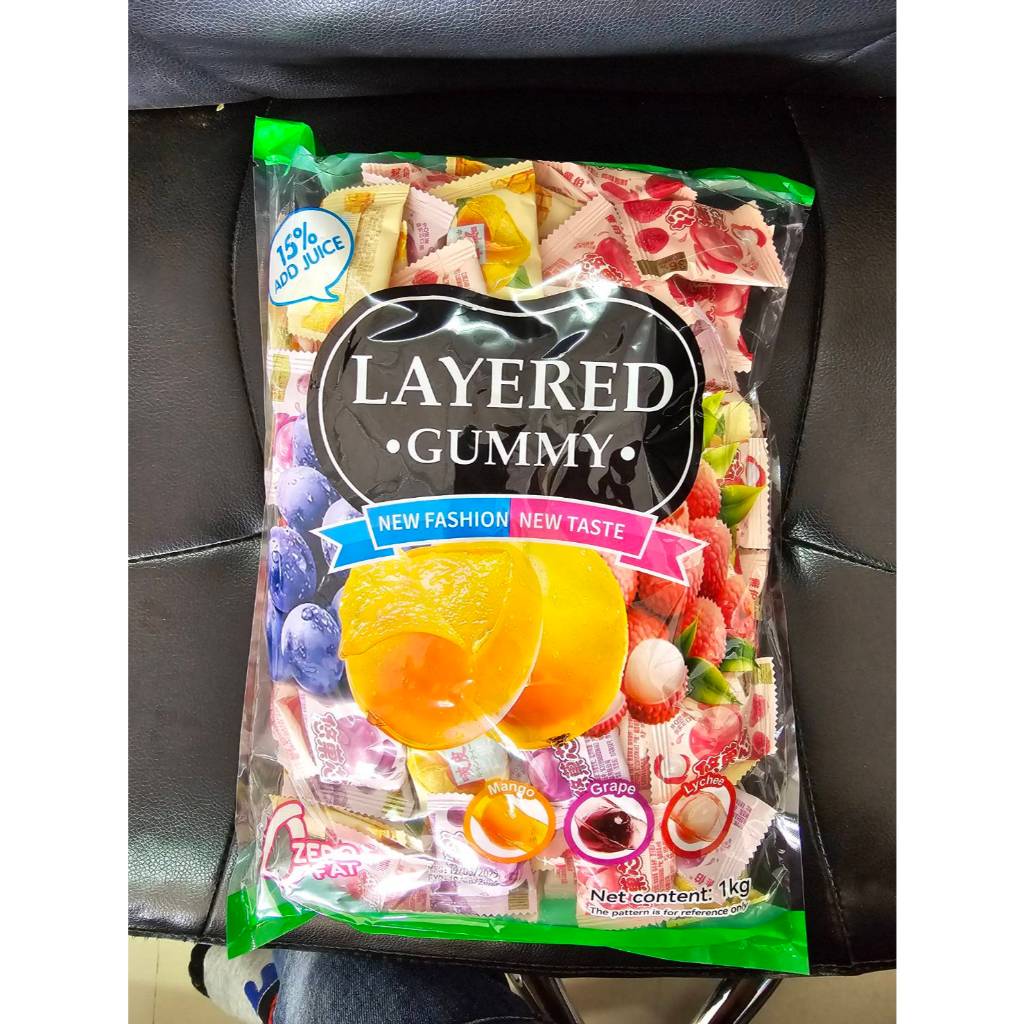 เยลลี่แกะเปลือก รสผลไม้ แบรนด์ LAYERED GUMMY ขนาด 500 กรัม และ 1 กก. ...