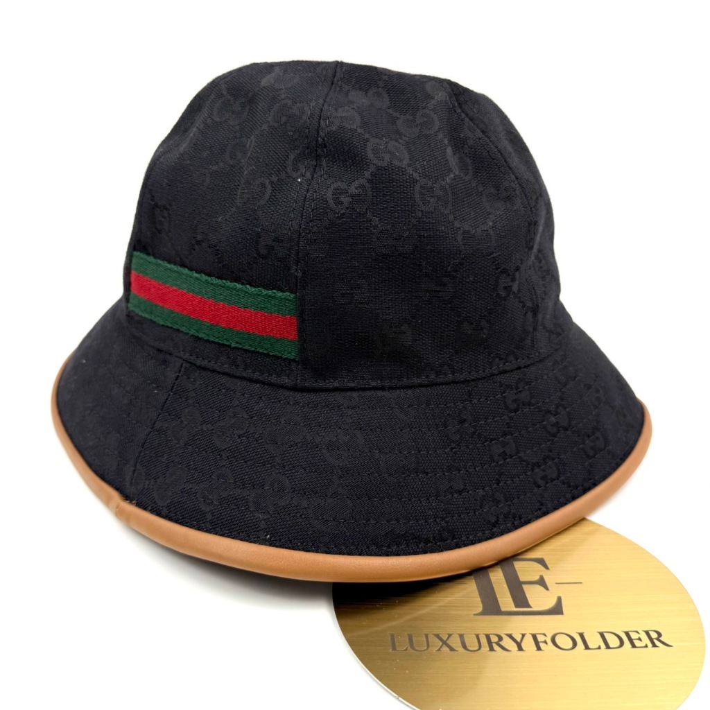 帽子 GUCCI 00's Sherry line GG bucket hat GUCCI GG Canvas Sherry Line Web Bucket Hat หมวก 722377 สี Black