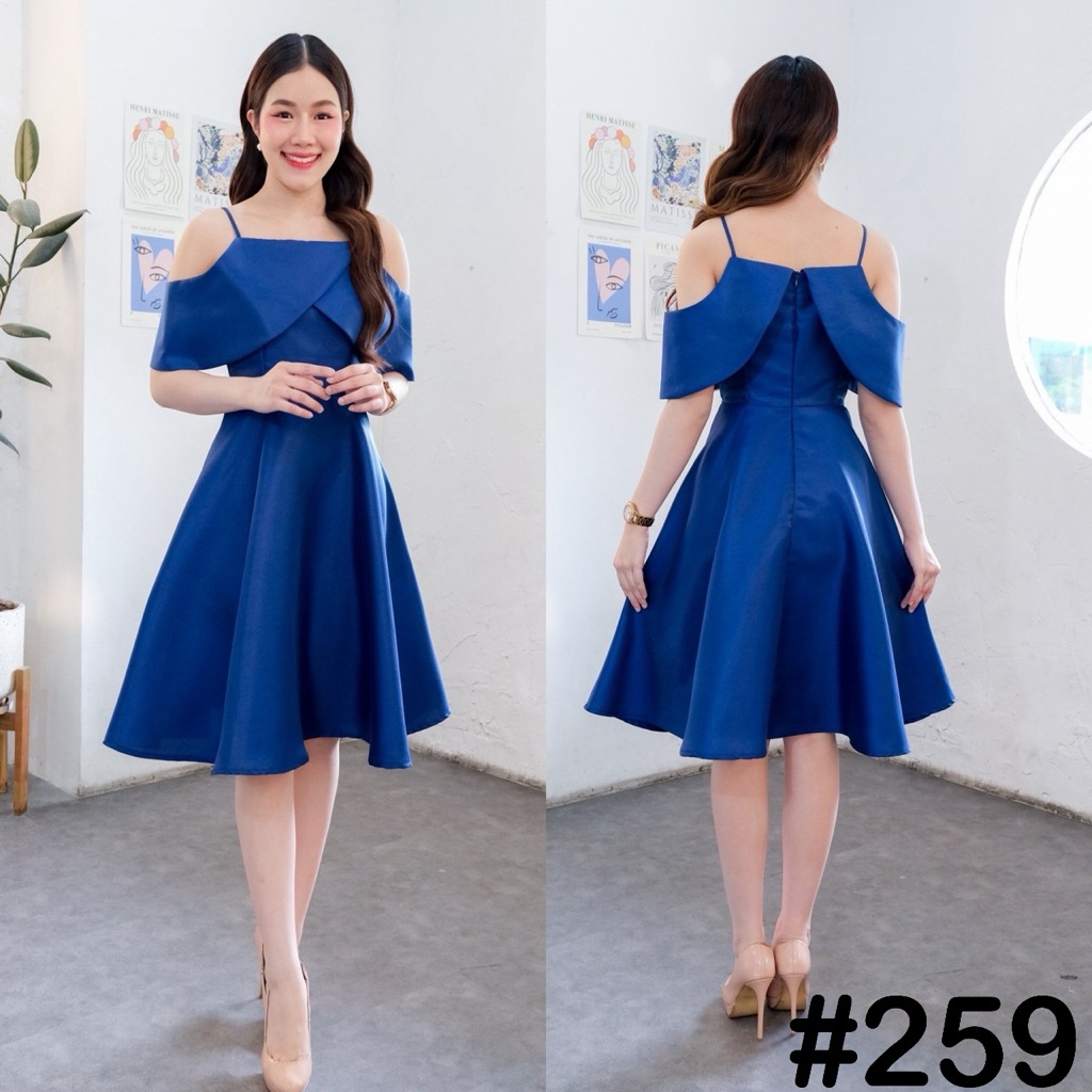 เดรสสายเดี่ยวอกไขว้ใหญ่ พรางแขน-สะโพก เนื้อผ้าเงาวาว 4 สีมงคล ไซส์ S-2XL | LUXURY707 มุมมองที่ 6