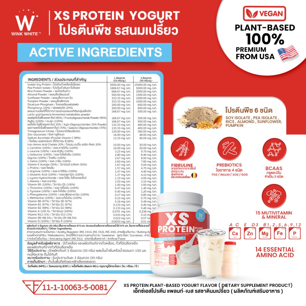 [โปรตีนวิงค์ไวท์] Wink White XS PROTEIN โปรตีนคุมหิว ทดแทนมื้ออาหาร แคลอรี่ต่ำ 1 กระปุก 240 กรัม - 3