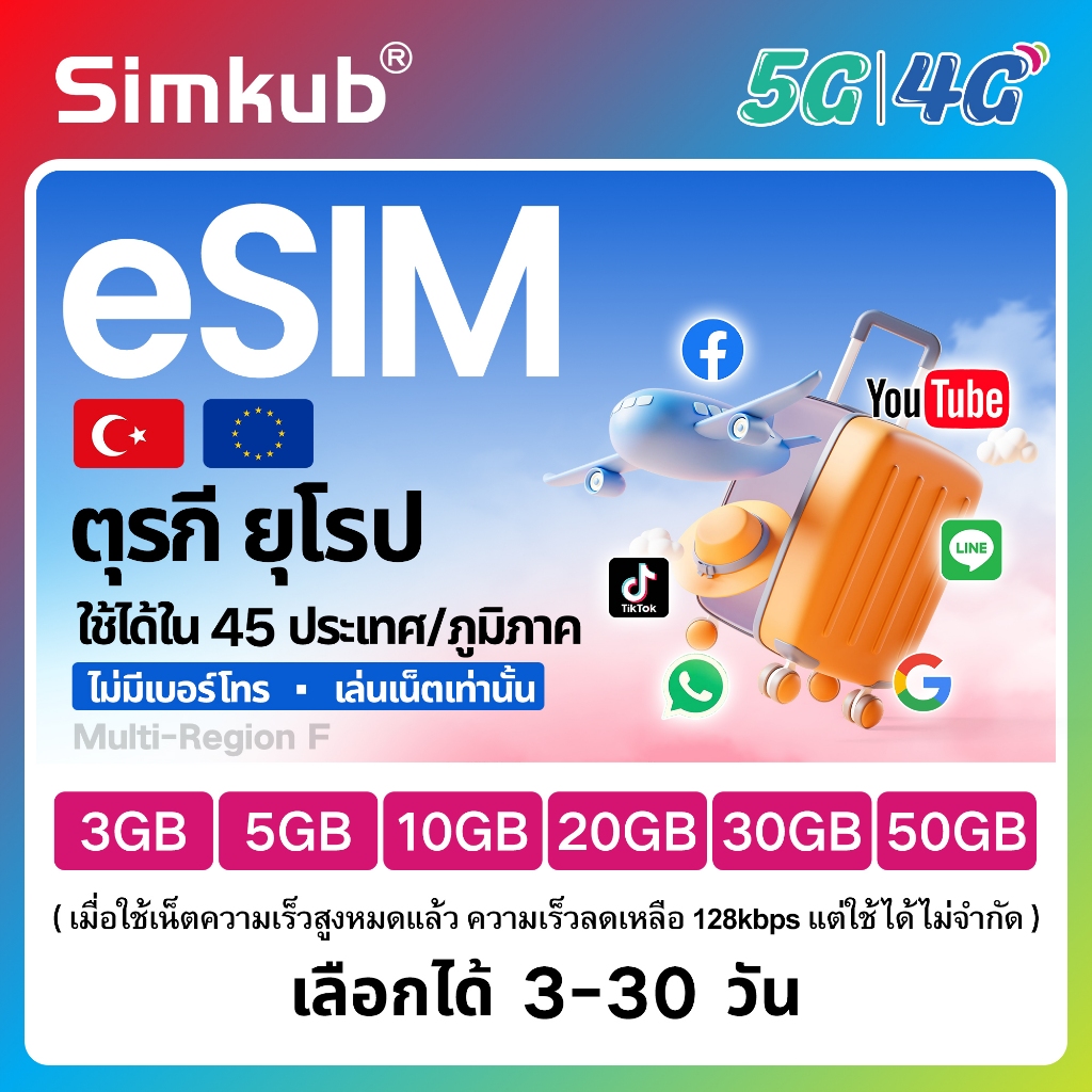 eSIM Turkey&Europe ซิมท่องเที่ยว ตุรกีและยุโรป เน็ต 3-50GB รองรับ 5G/4G ...