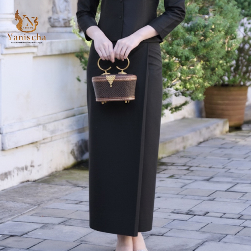 ชุดจิตรลดาผ้าไหมดำ ไปวัด ดูผอม เรียบหรู พร้อมส่ง ไซส์ XS-5XL มุมมองที่ 5