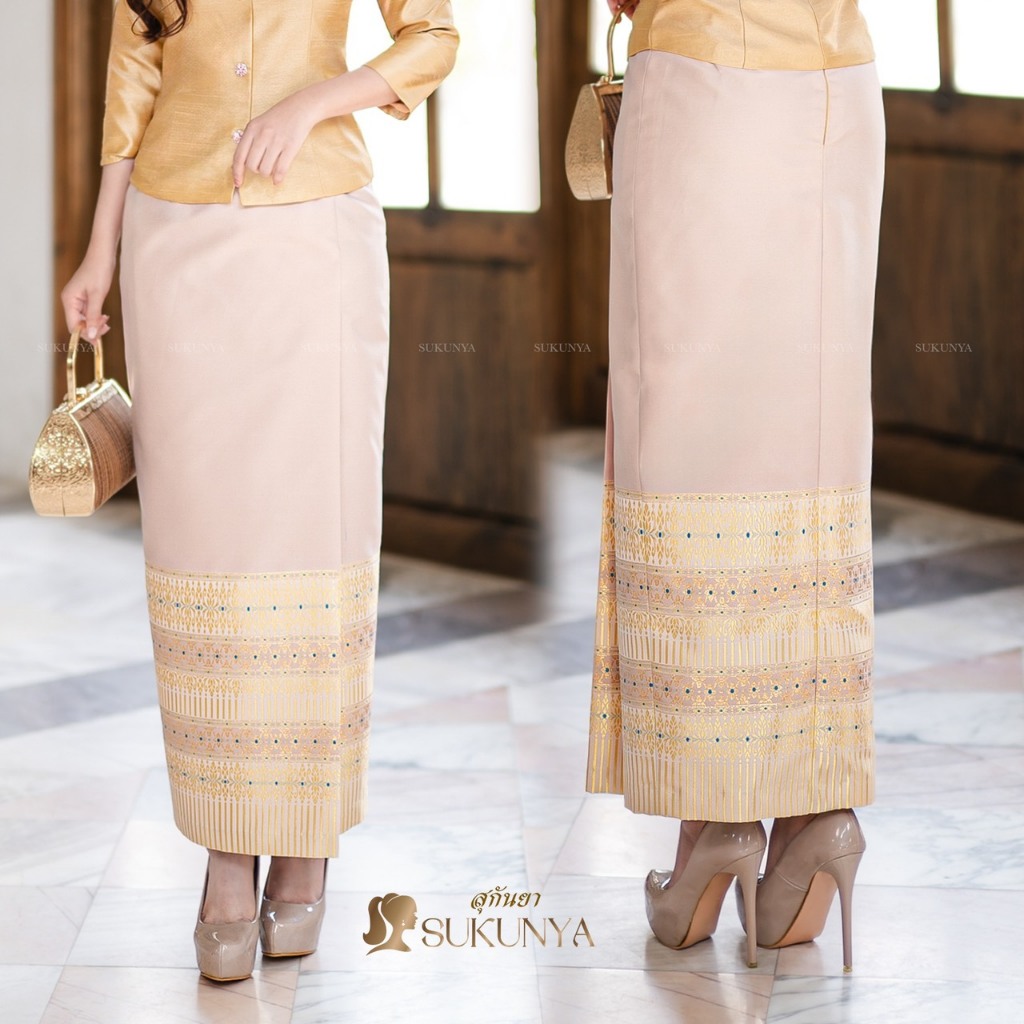 Sukunya 833 ผ้าถุงผ้าไหมทอลายล้านนา อัดกาว ซิปซ่อน เอว26-38 ขับผิวสวย