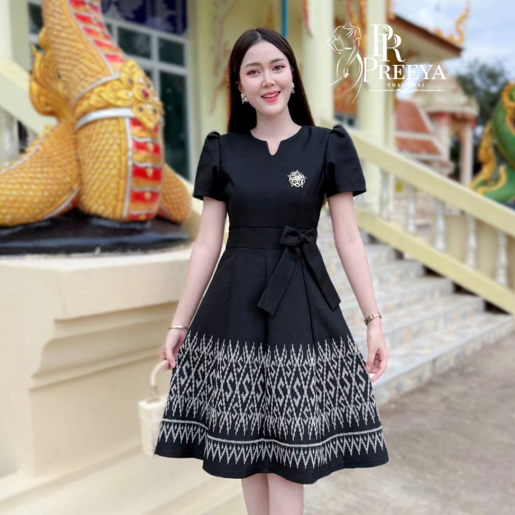 PR166 เดรสผ้าฝ้ายทอลายอัดกาว ไซส์S-2XL เนี๊ยบทุกคัตติ้ง | preeya มุมมองที่ 2