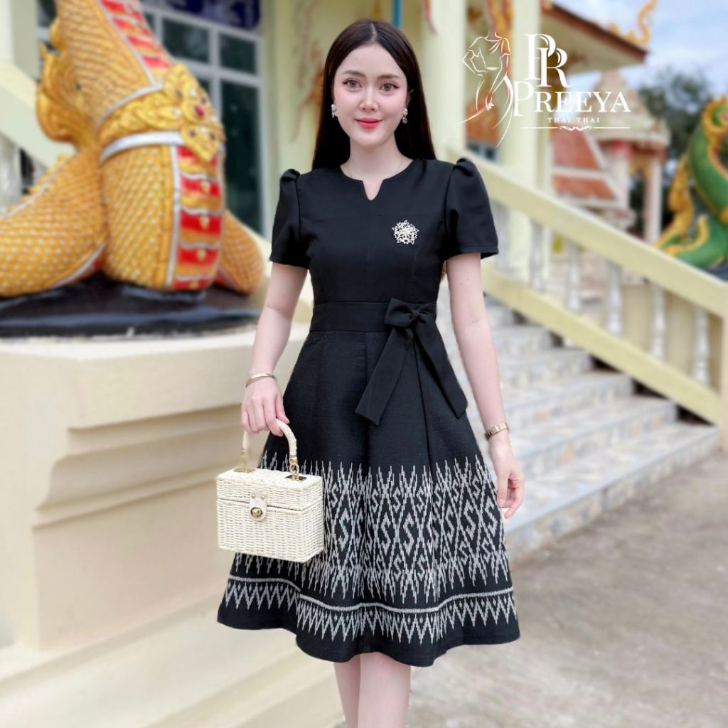 PR166 เดรสผ้าฝ้ายทอลายอัดกาว ไซส์S-2XL เนี๊ยบทุกคัตติ้ง | preeya มุมมองที่ 3