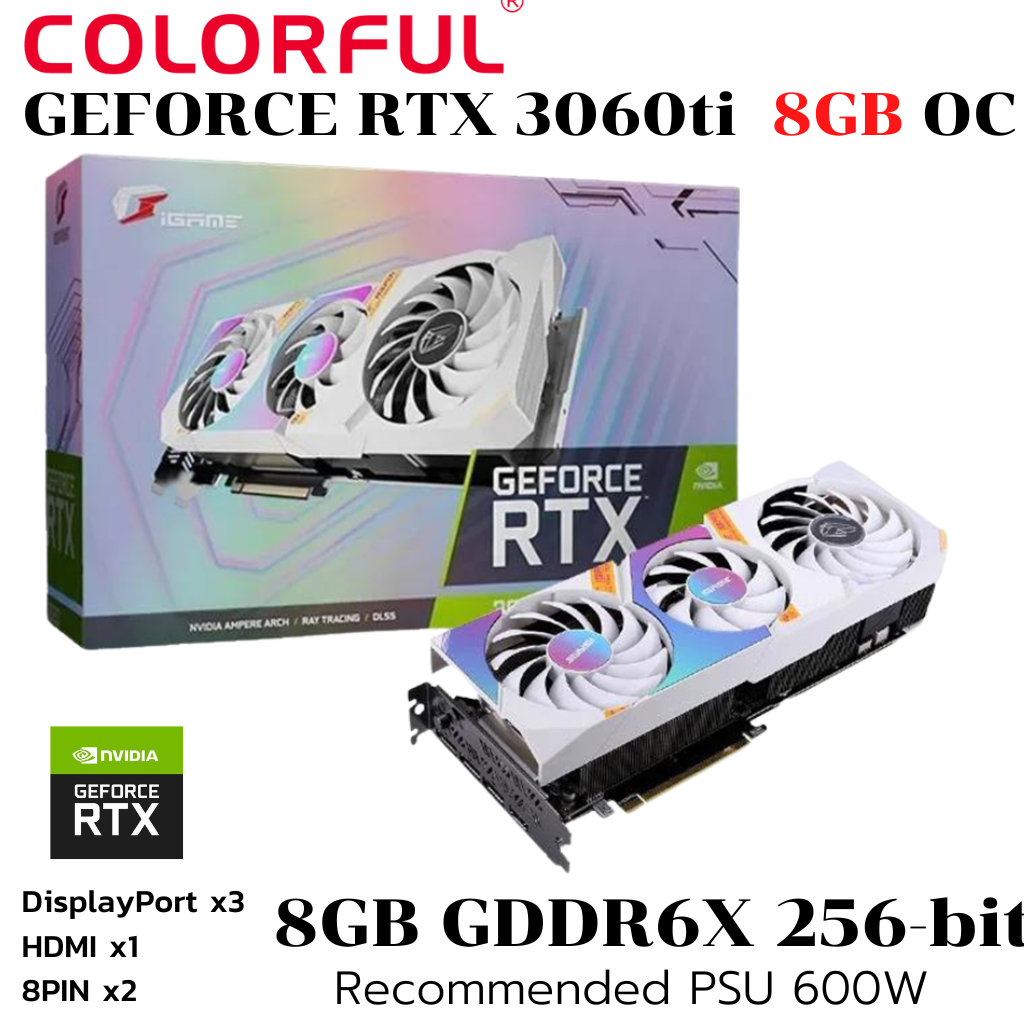VGA (การ์ดแสดงผล) COLORFUL IGAME GEFORCE RTX 3060TI ULTRA W OC G6X V2-V ...