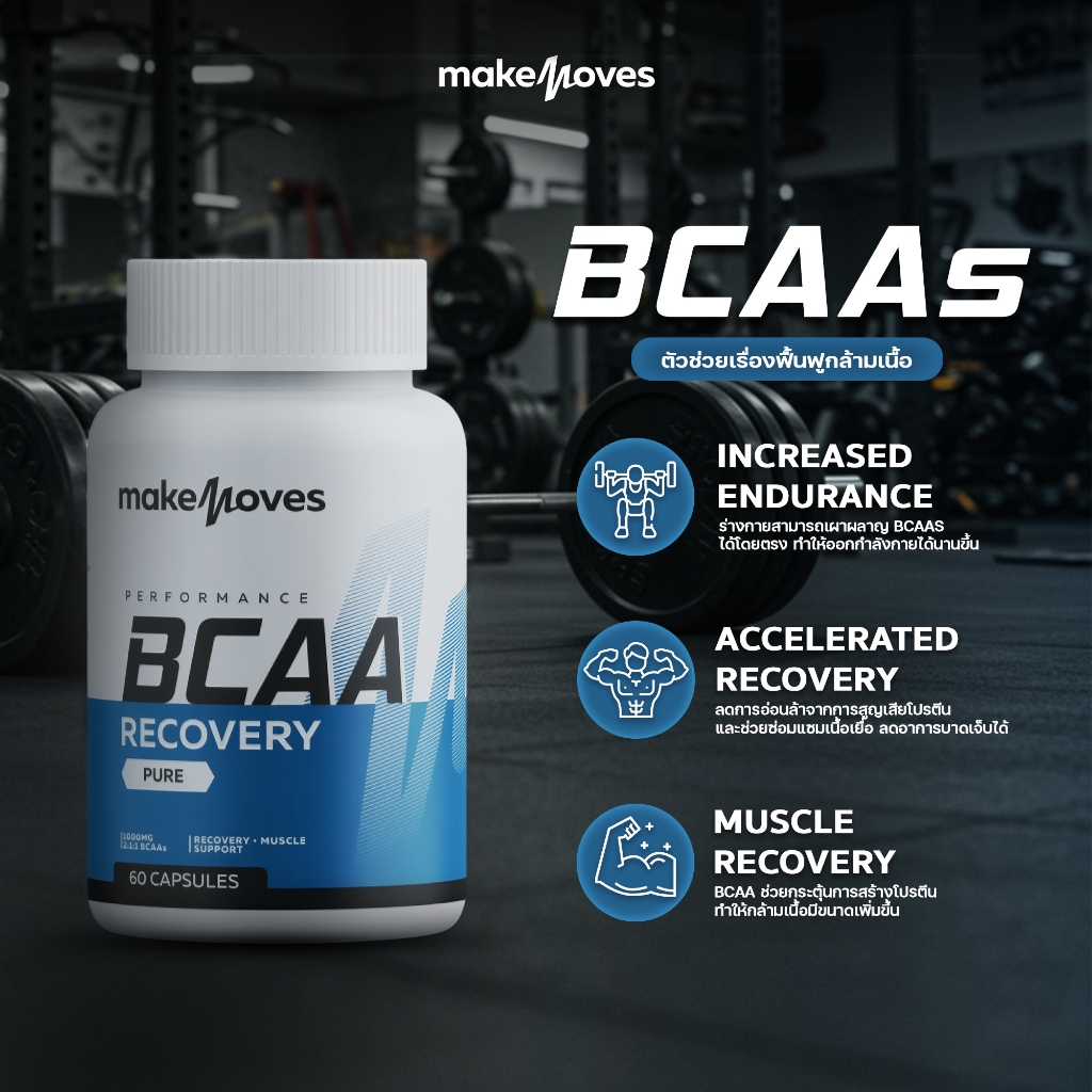 MakeMoves BCAA 1000 Mg (60 แคปซูล) - บีซีเอเอ ฟื้นฟูกล้ามเนื้อ หลัง ...