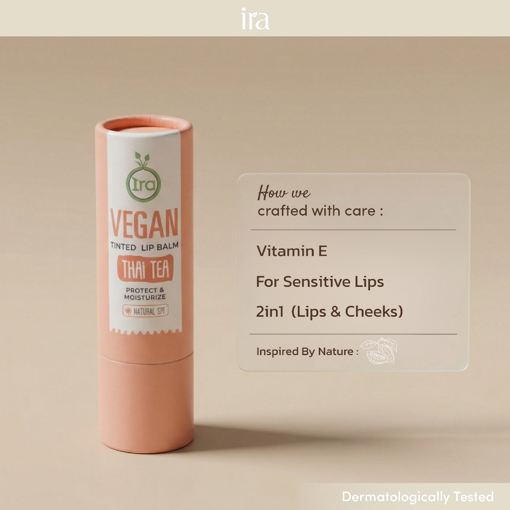 Ira Vegan Tinted ลิปสติกสี Thai Tea สีส้มชาไทย ลิปแก้ริมฝีปากแห้ง 5กรัม ...