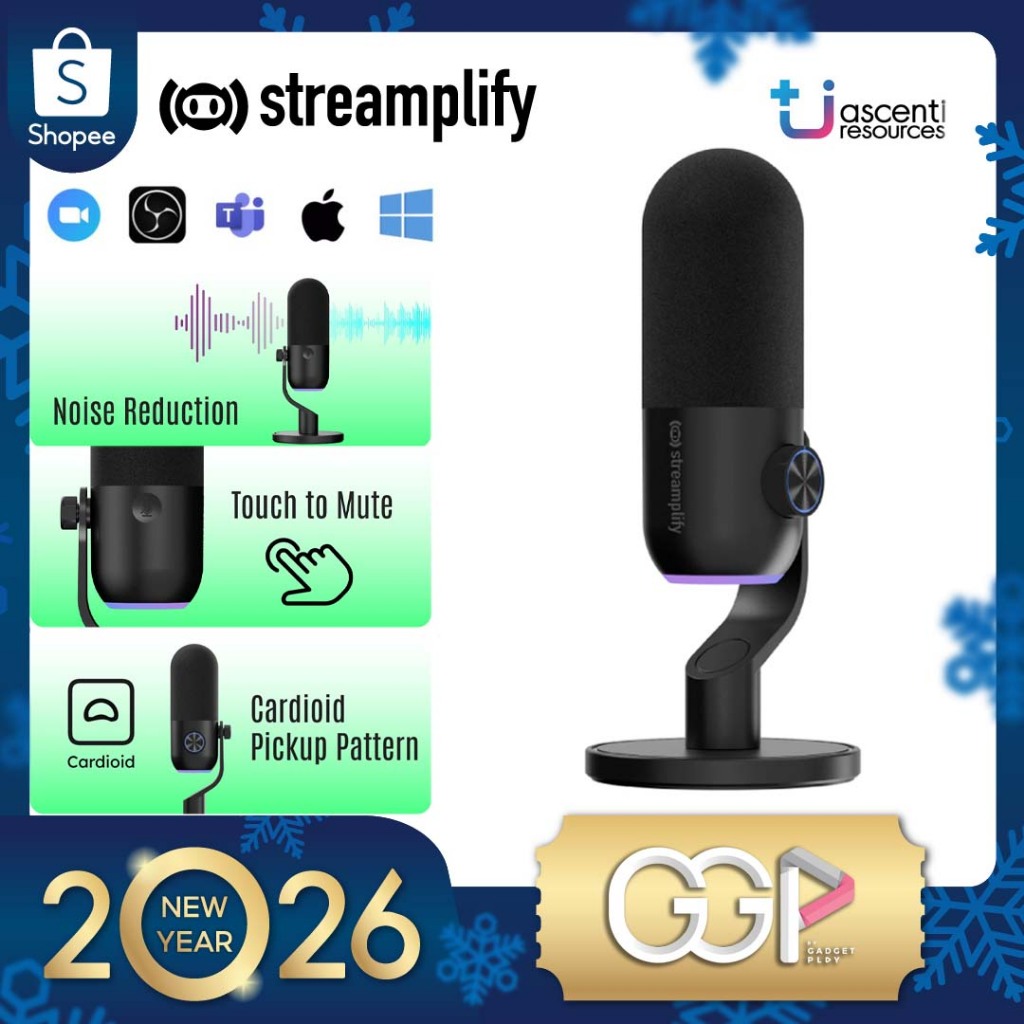 Streamplify Mic mini ไมโครโฟน มีไฟ RGB สำหรับการสตรีม พอดแคสต์ และการ ...