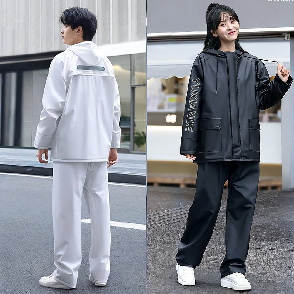 ชุดกันฝนผู้ใหญ่ มีแถบสะท้อนแสง พร้อมซิปกันน้ำ แบบแยกเสื้อและกางเกง สีดำ ขนาด สีขาว M-3XL