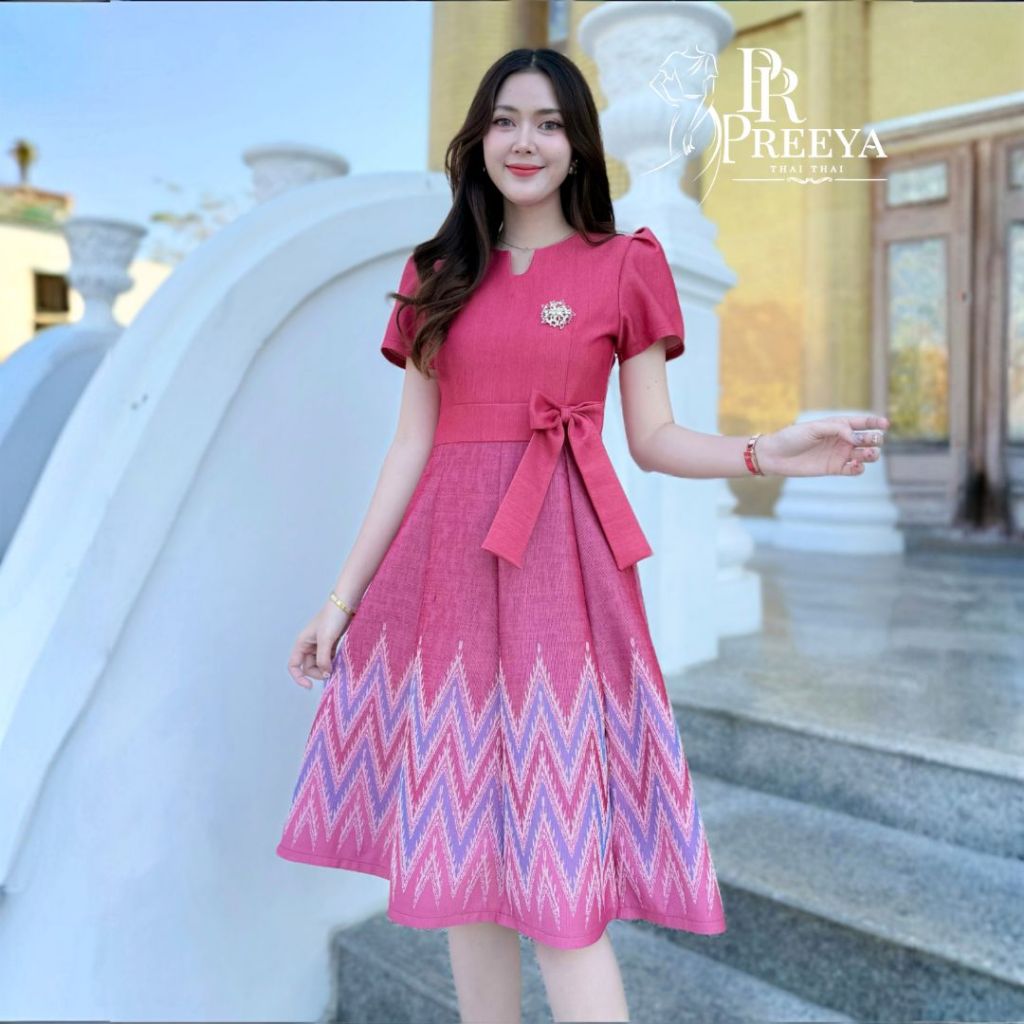 PR166 เดรสผ้าฝ้ายทอลายอัดกาว ไซส์S-2XL เนี๊ยบทุกคัตติ้ง | preeya มุมมองที่ 5