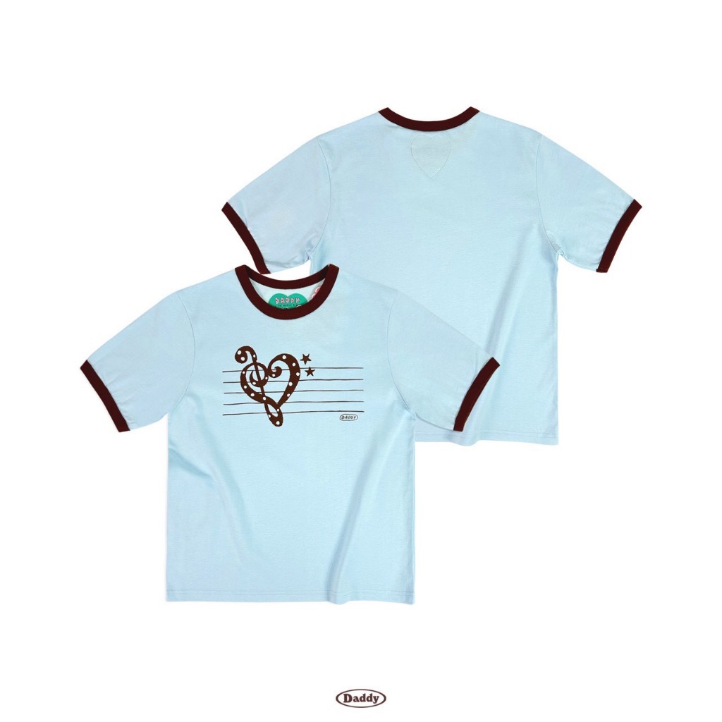 DADDY | Music Heart Boxy Ringer Tee เสื้อสีฟ้า สุดน่ารัก | Shopee Thailand