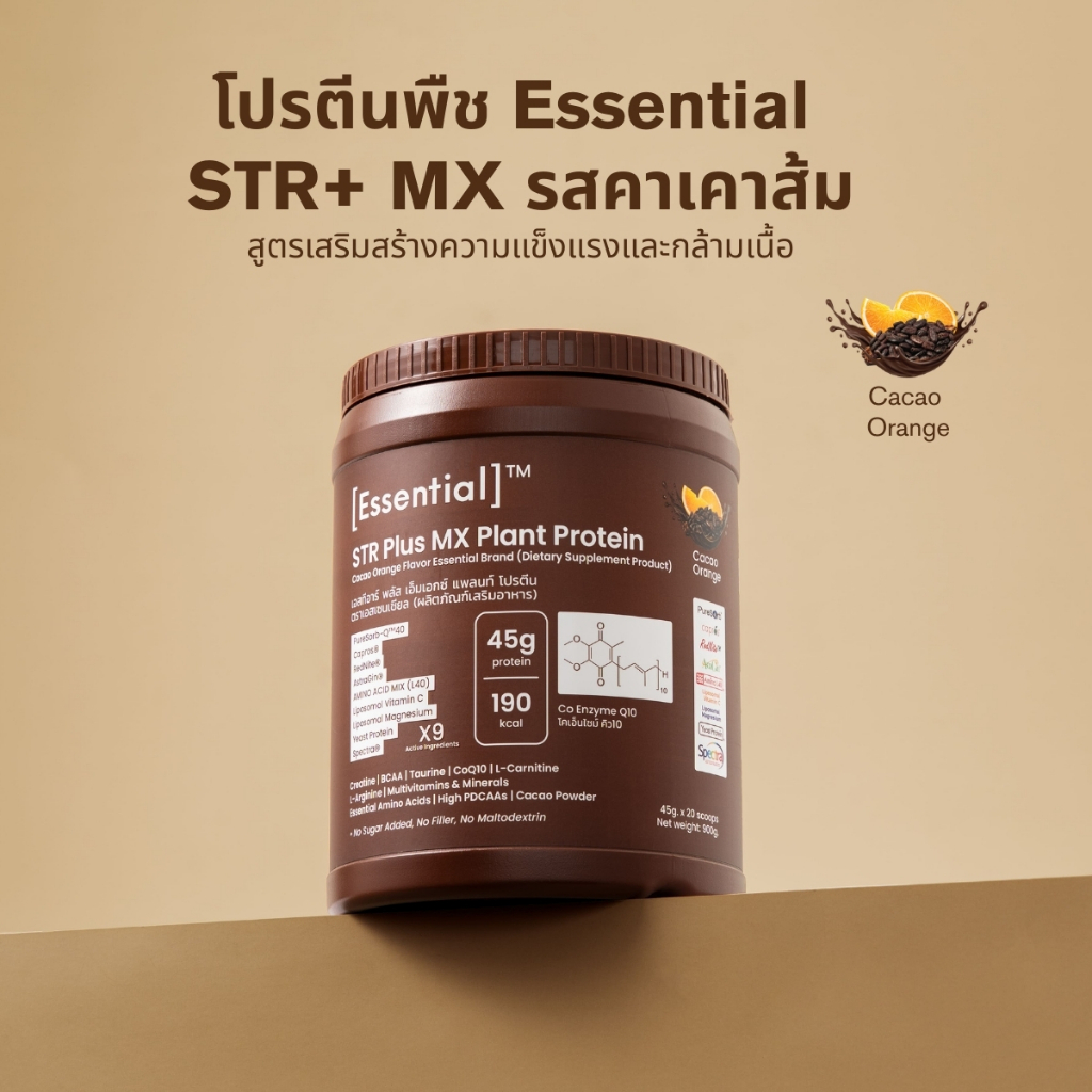 Essential STR+ MX โปรตีนพืช รสคาเคาส้ม สูตรเสริมสร้างความแข็งแรงและ ...