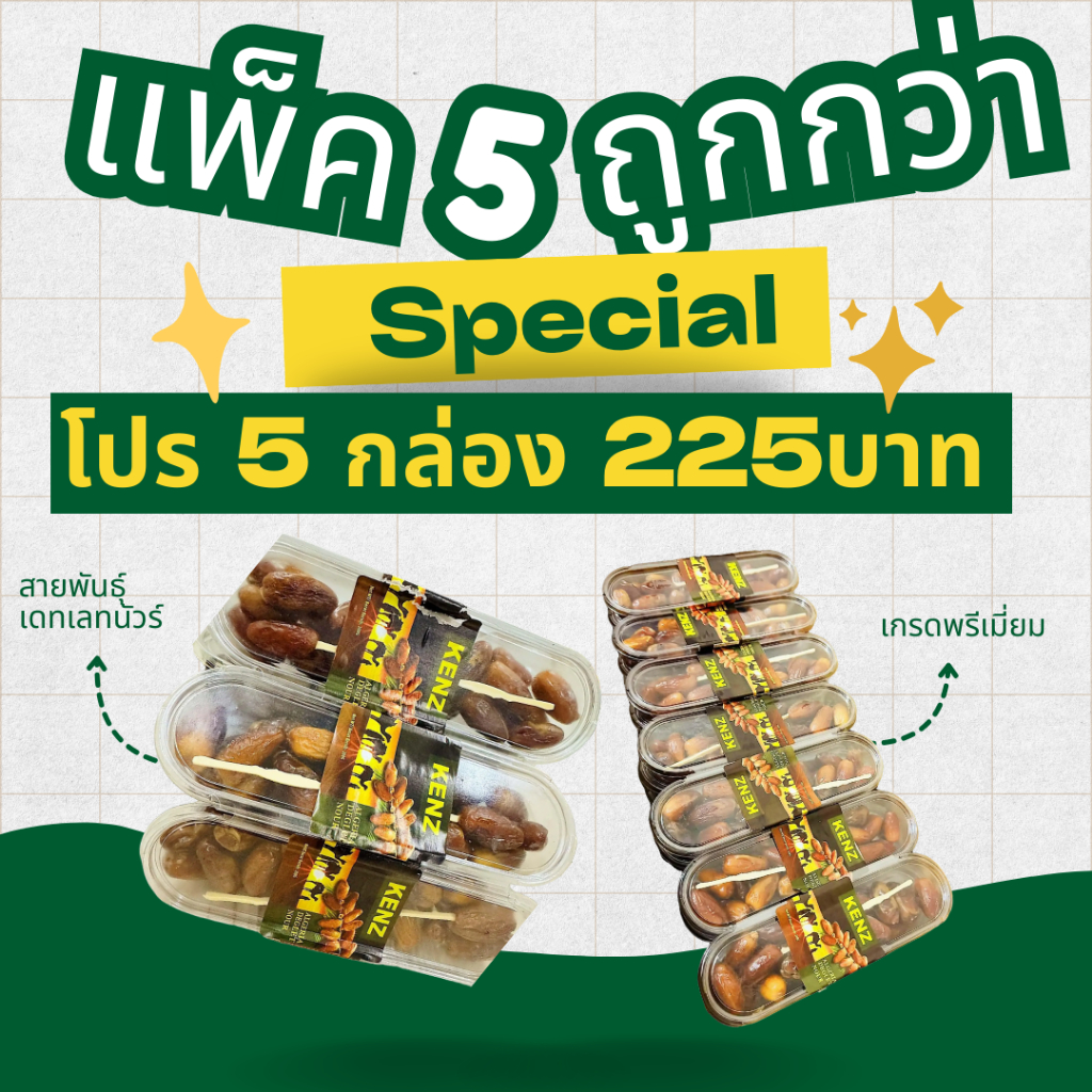 อินทผลัม Kenz 200 กรัม สายพันธุ์เดทเลทนัวร์ ไร้ก้าน หวานน้อย ผลใหญ่ ...