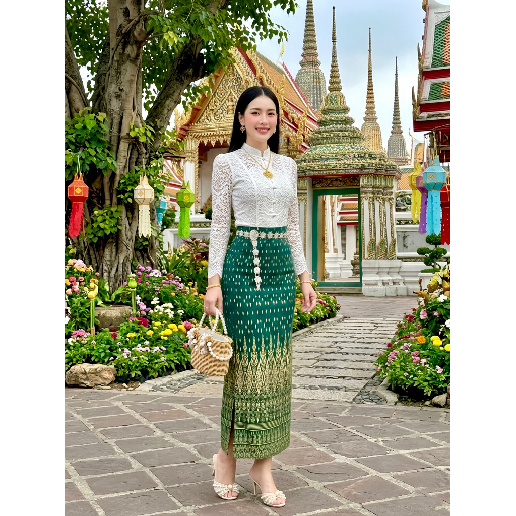 ผ้าถุงสกินนี่สำเร็จรูป ผ้ายืดทั้งผืน ใส่สบาย ไม่ต้องเย็บ ทรงผ่า เอวยางยืด ลายต้นสน มุมมองที่ 6