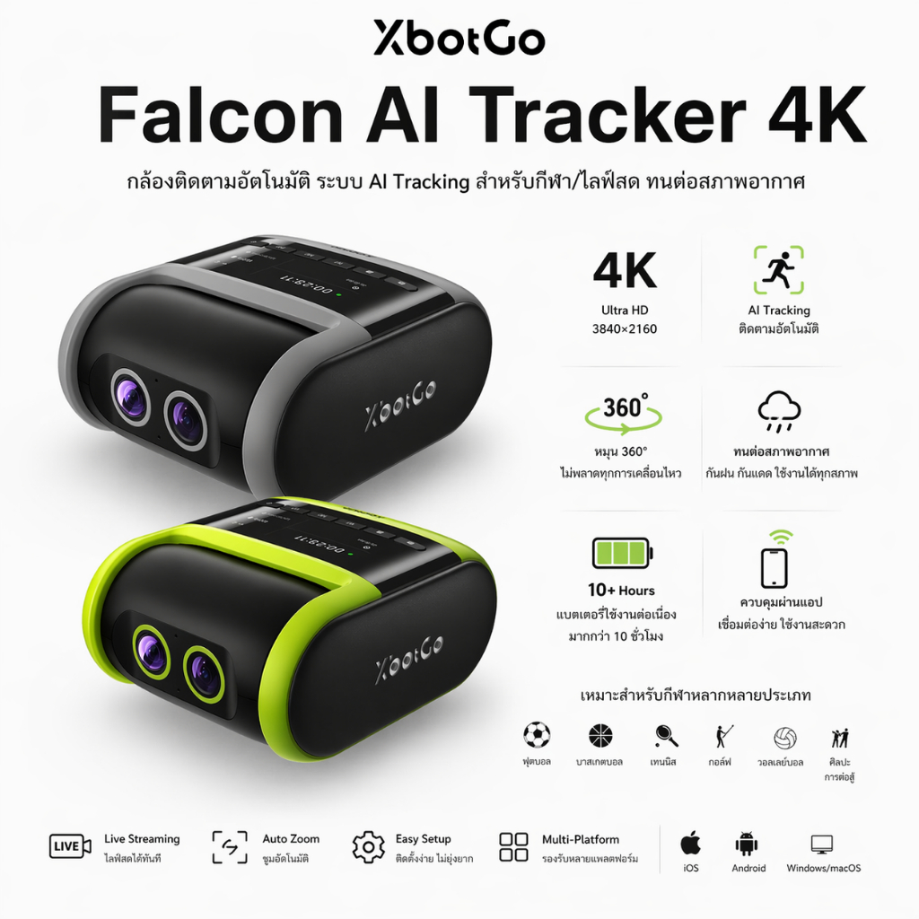 XbotGo Falcon AI Tracker 4K กล้องติดตามอัตโนมัติ ระบบ AI Tracking ...