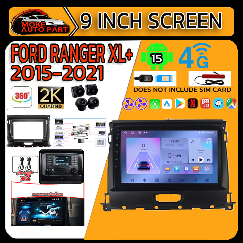 จอแอนดรอย 9นิ้ว FORD RANGER XL+15-21 2K จอ android 15 8คอร์ SIM+360 ...