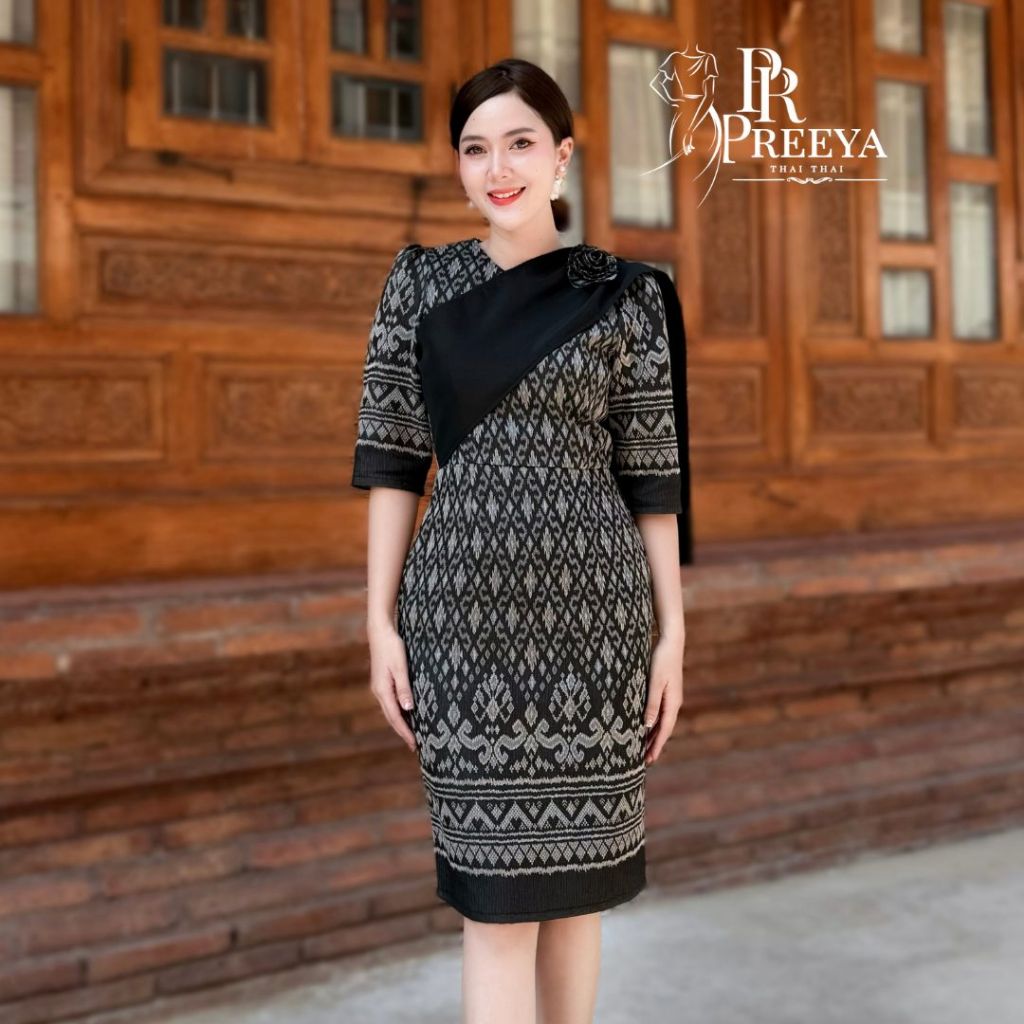 PR183 เดรสผ้าฝ้ายทอลาย อัดกาวทั้งชุด เก็บทรงสวย ไซส์S-4XL มุมมองที่ 6