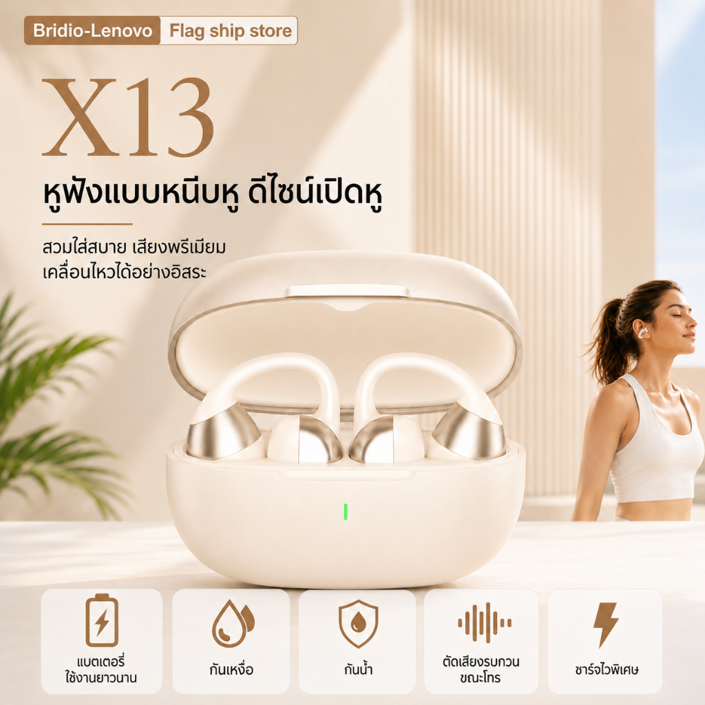 Bridio X13 หูฟังบลูทูธแบบเปิดด้านหลัง หูฟังไร้สายแบบหนีบ หูฟังบลูทูธ ...