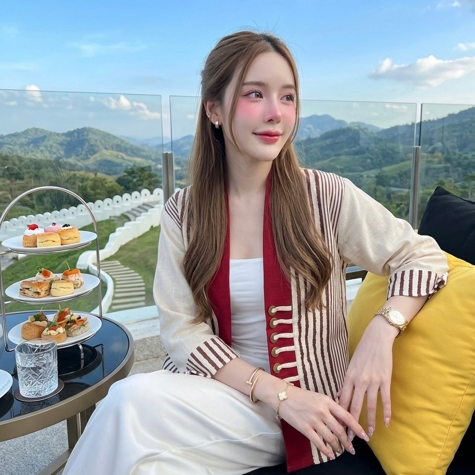 LANNA – เสื้อคลุมแขนยาว ผ้าไทยทูโทน ผ้าฝ้ายพิมพ์ลาย ทรงสวยใส่สบายค่ะ