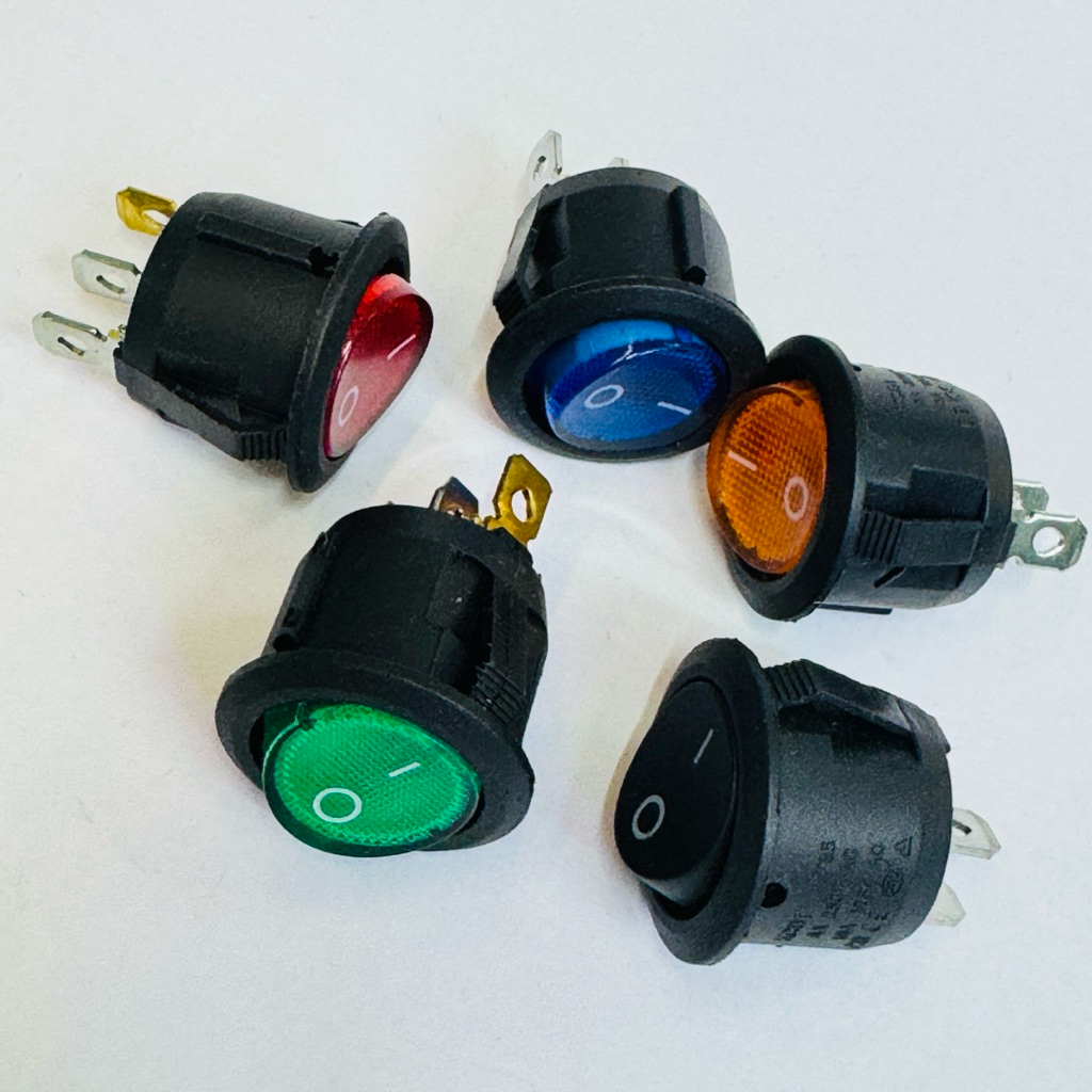 สวิตช์กลม 3ขา มีไฟ2ขาไม่มีไฟ สวิทช์กระดกกลม KCD1 6A 3 ขา2ขา ON-OFF 12V/24V