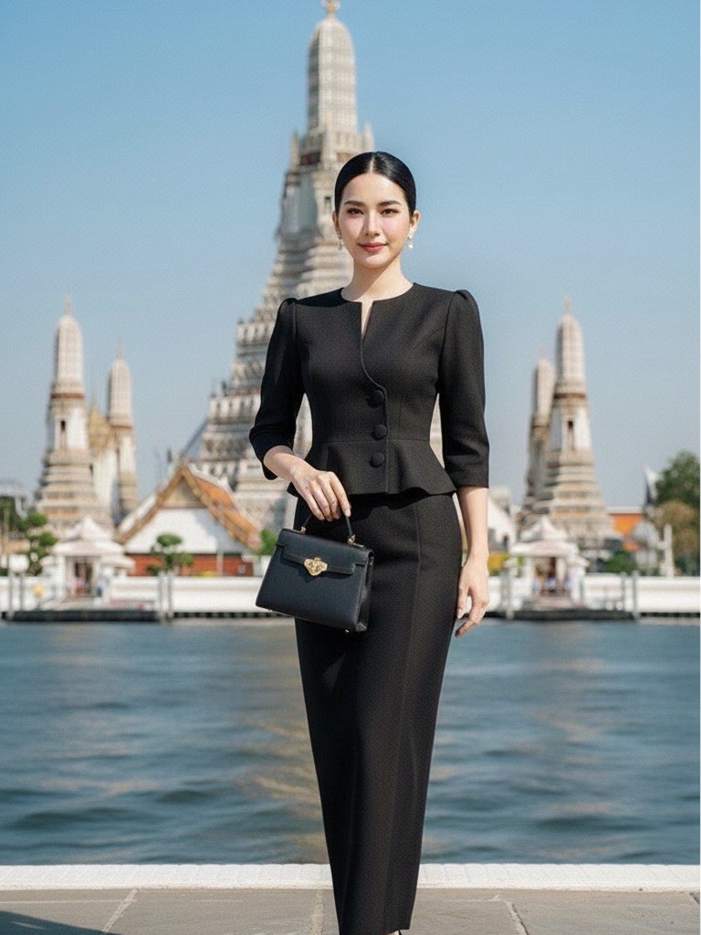เซตลินดา เสื้อผ้าไหมยกลาย กระดุมปาด ระบายชาย ไซส์ S-5XL ใส่สวยทุกไซส์ พรางพุง มุมมองที่ 5