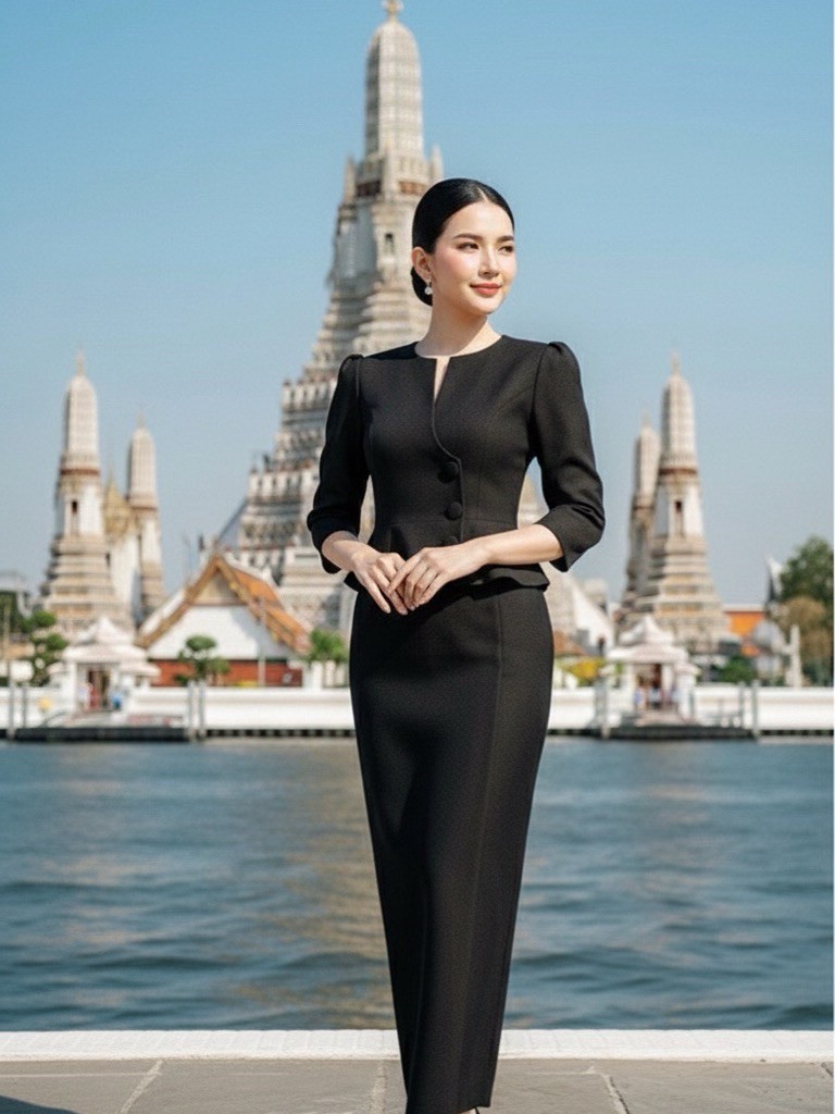 เซตลินดา เสื้อผ้าไหมยกลาย กระดุมปาด ระบายชาย ไซส์ S-5XL ใส่สวยทุกไซส์ พรางพุง มุมมองที่ 6