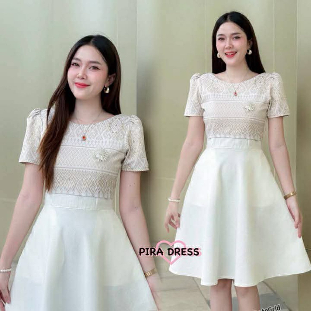 ชุดเดรสผ้าฝ้ายอัดกาว PIRA DRESS สีขาว งานน่ารัก ตรงปก คุณภาพดี มุมมองที่ 6