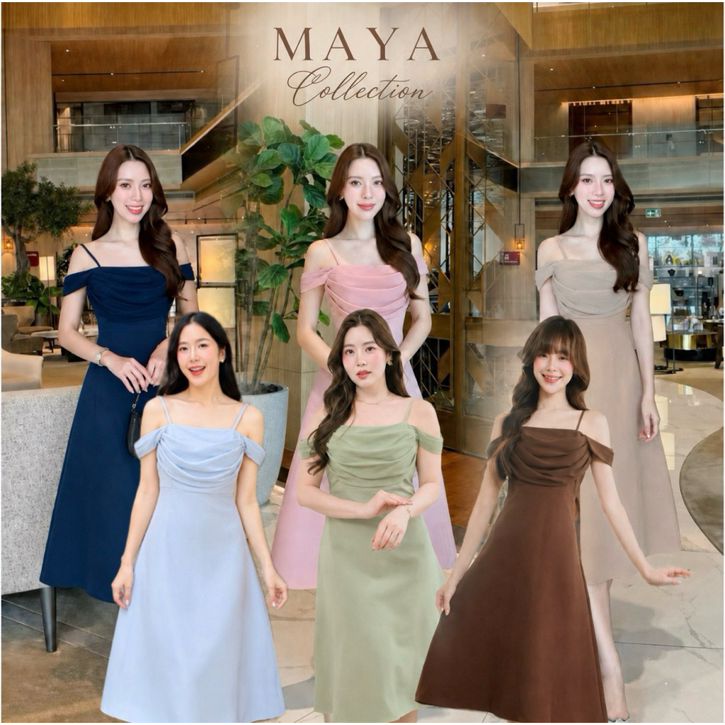 เดรสสายเดี่ยวออกงาน ผ้าอัดกาว ทรงสวย พรางสะโพก ไซส์ S-3XL หลายสี | Maya G136