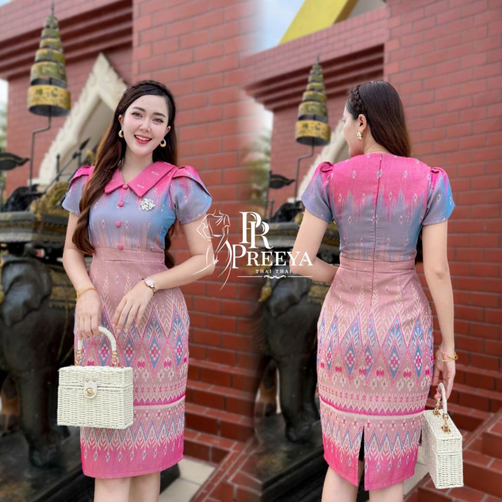 เดรสผ้าฝ้ายทอลาย PR15 ทรงสวยแพทเทิลเป๊ะ งานปราณีต ชุดไทย สีสวยใส่แล้วขับผิว มุมมองที่ 2
