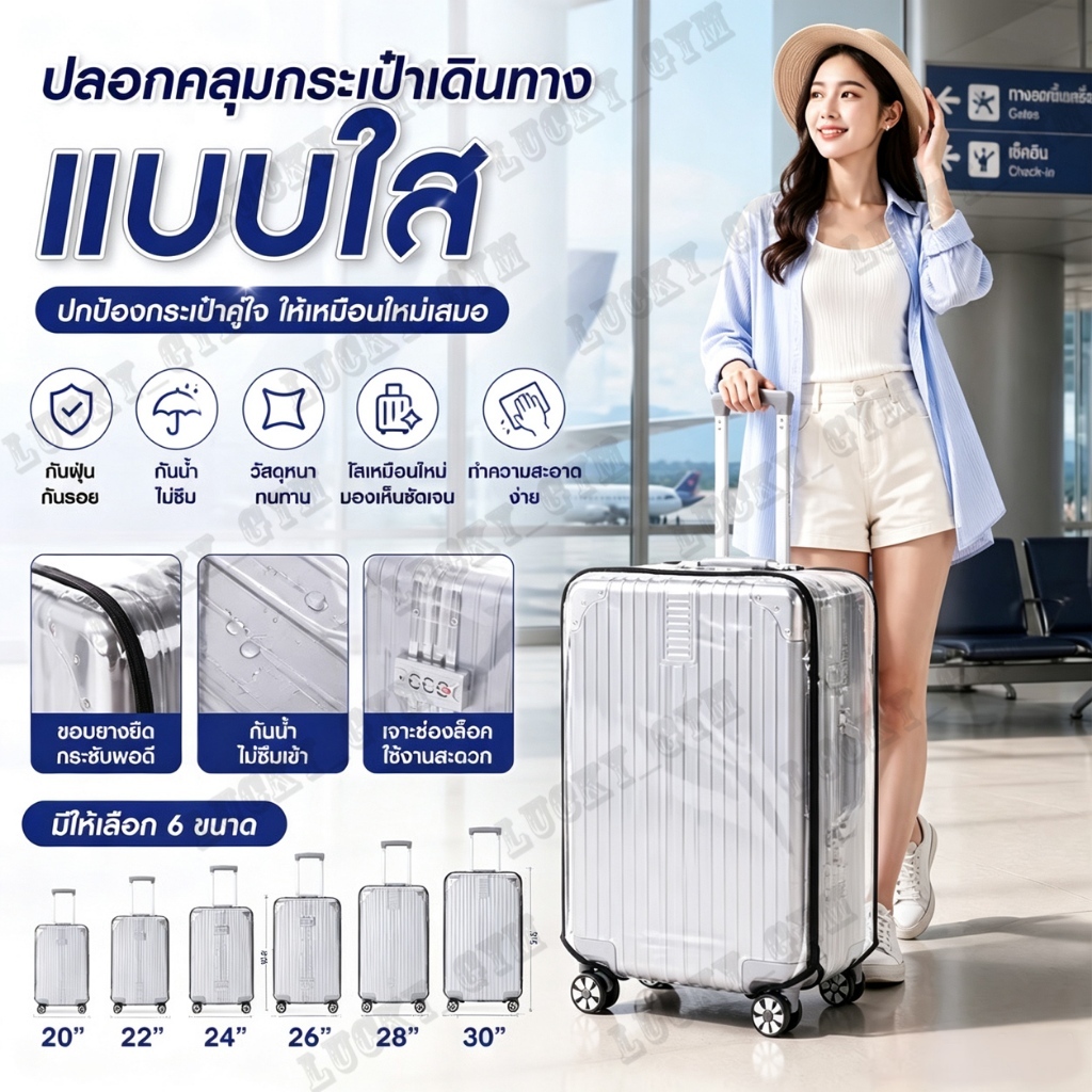 ผ้าคลุมกระเป๋าเดินทาง กันน้ำ PVC ไร้ขอบ หนาพิเศษ Luggage Cover 20/22/24/26/28/30นิ้ว  กันรอย หนาพิเศษ