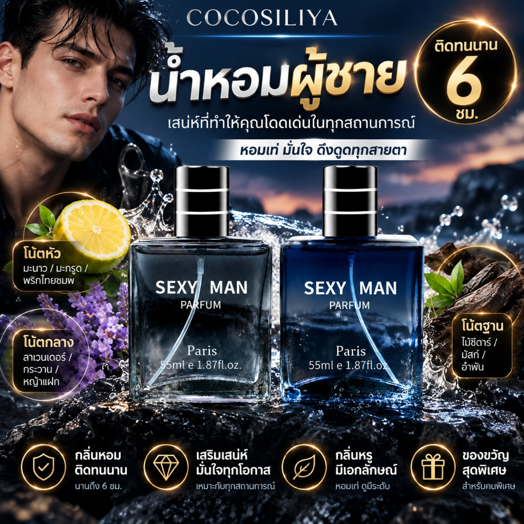 COCOSILIYA น้ำหอมผู้ชายสำหรับสปอร์ต SEXY MAN 55 ML กลิ่นหอมติดทน ให้ลุคผู้ชายที่เหมือนอาบน้ำวันละหลายๆรอบ
