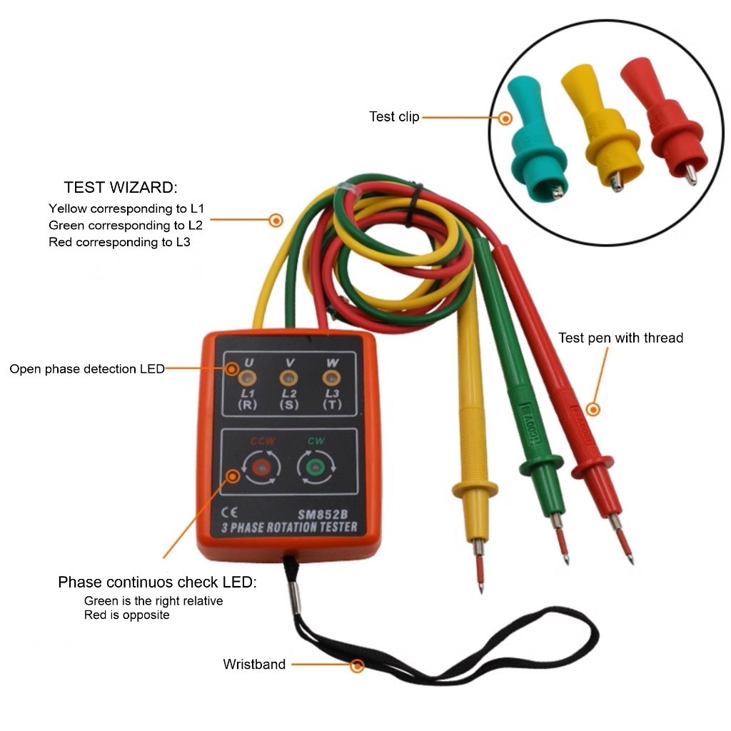 มิเตอร์วัดเฟสไฟฟ้าRSTเครื่องวัดเฟสไฟฟ้า 3 เฟส RST SM852B 60V-600V 3 ...
