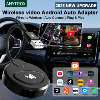 ANYTROX อะแดปเตอร์วิดีโอรถยนต์ Android ไร้สาย การเชื่อมต่อ WiFi บลูทูธ รองรับ YouTube, Disney+, Prime Video และอื่นๆ