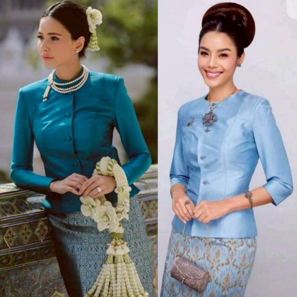 ชุดไทยจิตรลดาสีฟ้า ผ้าไหมแพรวา รับตัดทุกไซส์ สวยหรูดูแพง ใส่ได้ทุกงานมงคล มุมมองที่ 3