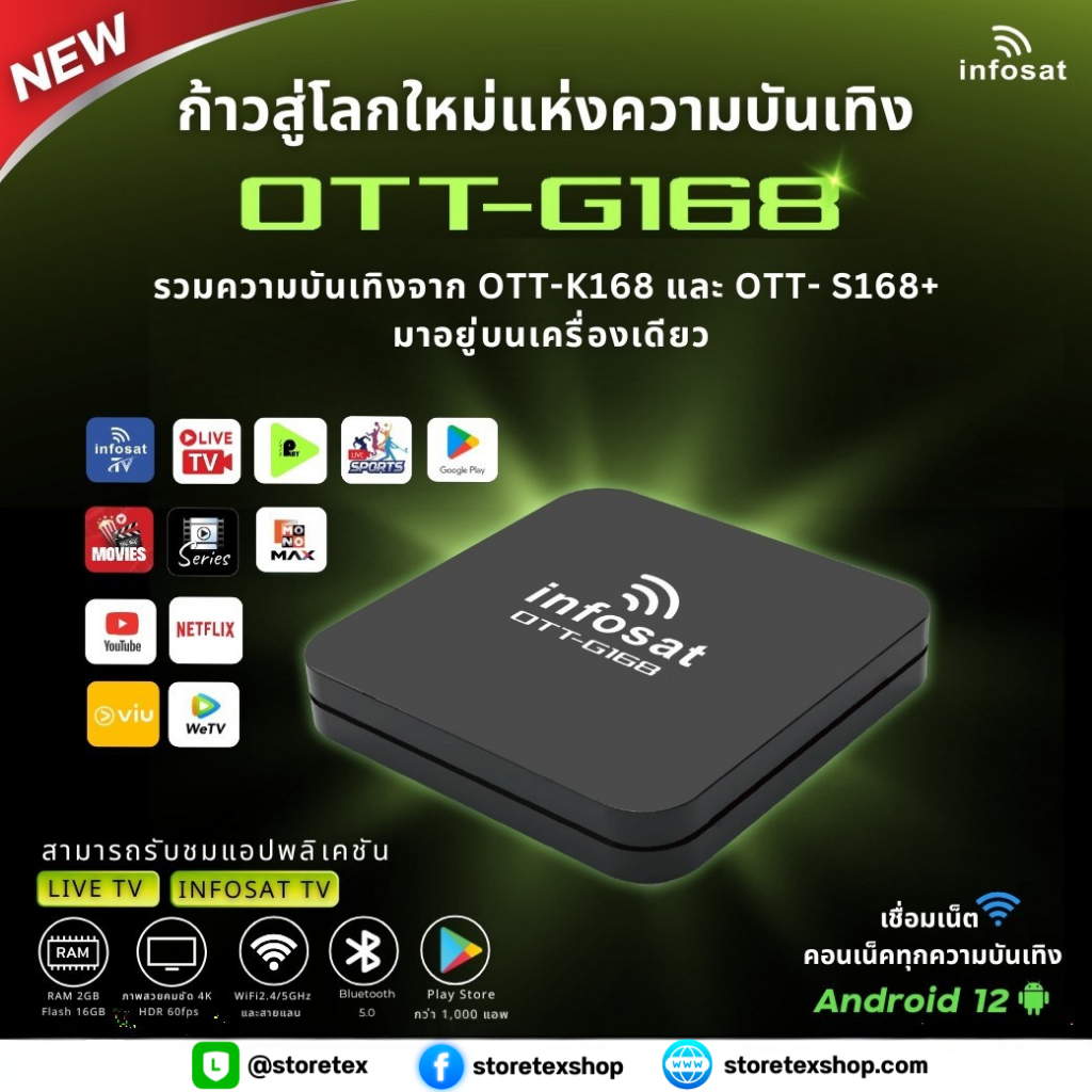 Android 12 TV Box Infosat G168 กล่องทีวีอินเตอร์เน็ต (Infosat TV