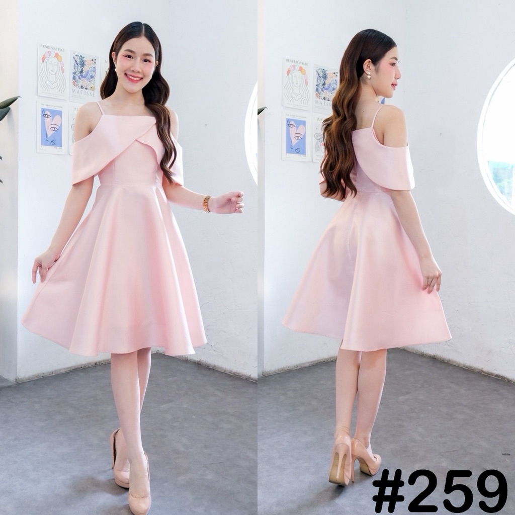 เดรสสายเดี่ยวอกไขว้ใหญ่ พรางแขน-สะโพก เนื้อผ้าเงาวาว 4 สีมงคล ไซส์ S-2XL | LUXURY707