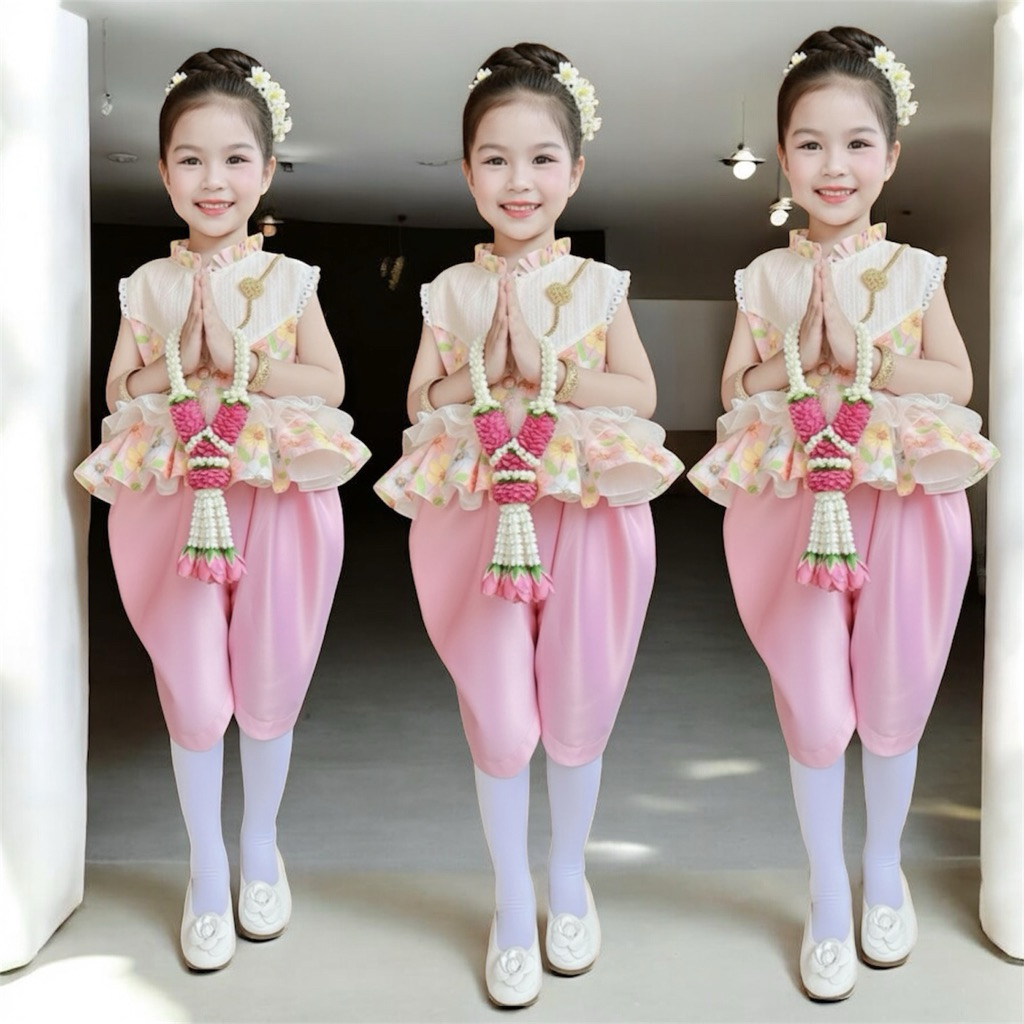 💖 ชุดไทยเด็กหญิงโจงกระเบน รุ่นมะลิวัลย์ ใส่ไปโรงเรียน สบาย ไม่ร้อน ราคาถูก มีจำนวนจำกัด มุมมองที่ 6