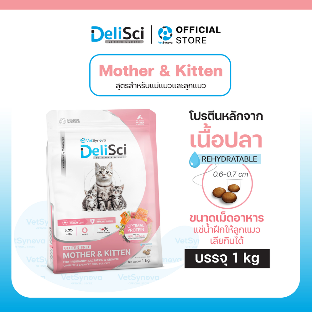 DeliSci Mother & Kitten อาหารเม็ดแม่แมวและลูกแมว 1 กก.