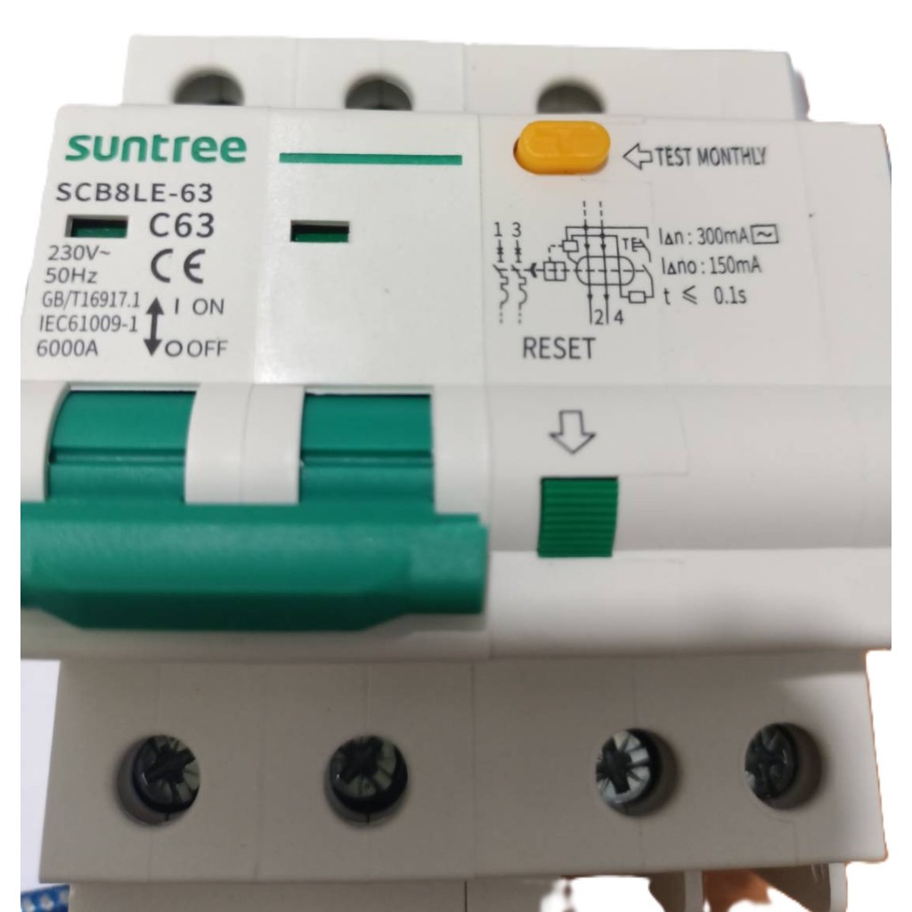 CIRCUIT BREAKER RCBO SCB8LE 63 2P / 63A-300Ma SUNTREE (Breaker ...