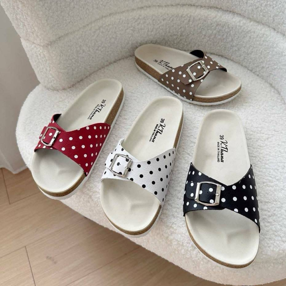 KTHANA รองเท้าแตะลายจุดสไตล์วินเทจ size 35-44