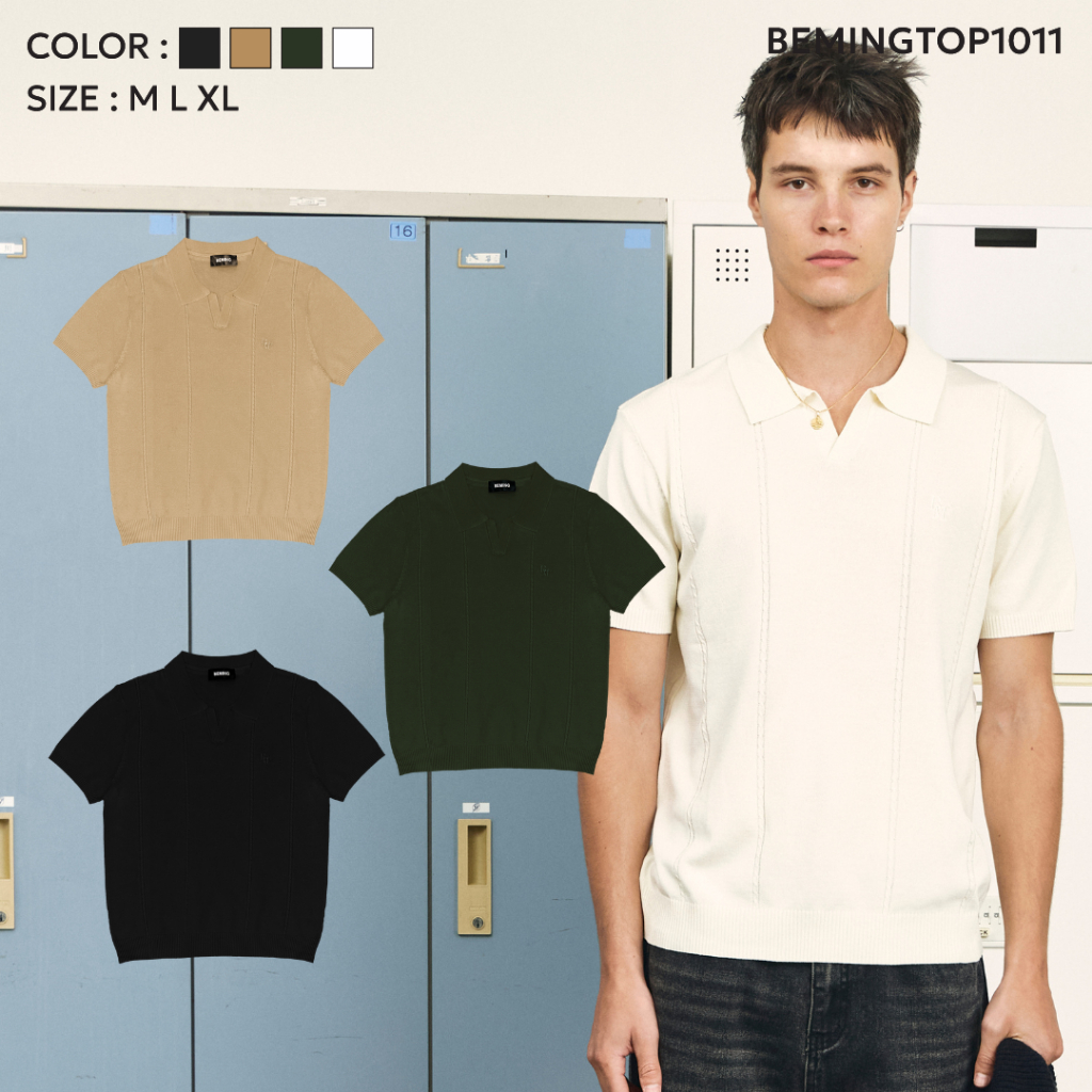 Bemingtop1011(M-XL)-BMG Knit Polo Tee – โปโลไหมพรมผู้ชายเรียบ เท่ ใส่ ...